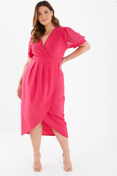 Curve Pink Chiffon Sleeve Midi Dress